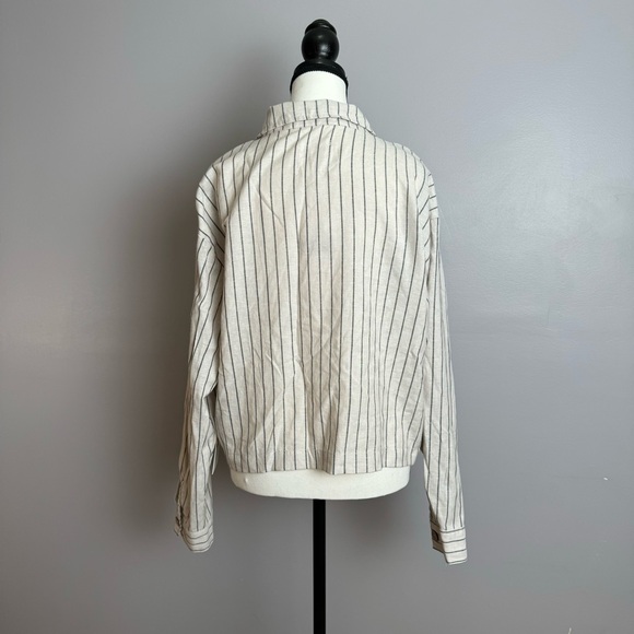 April Kiss linen blend button down striped crop long sleeve shirt - Picture 2 of 12